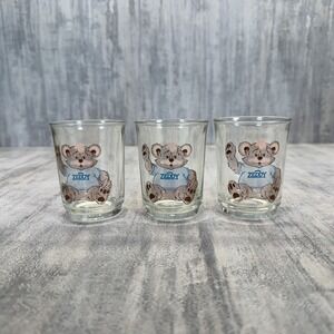 3 Vintage Zellers Zeddy Bear Small Drinking Glasses 100ml Juice Milk Kids